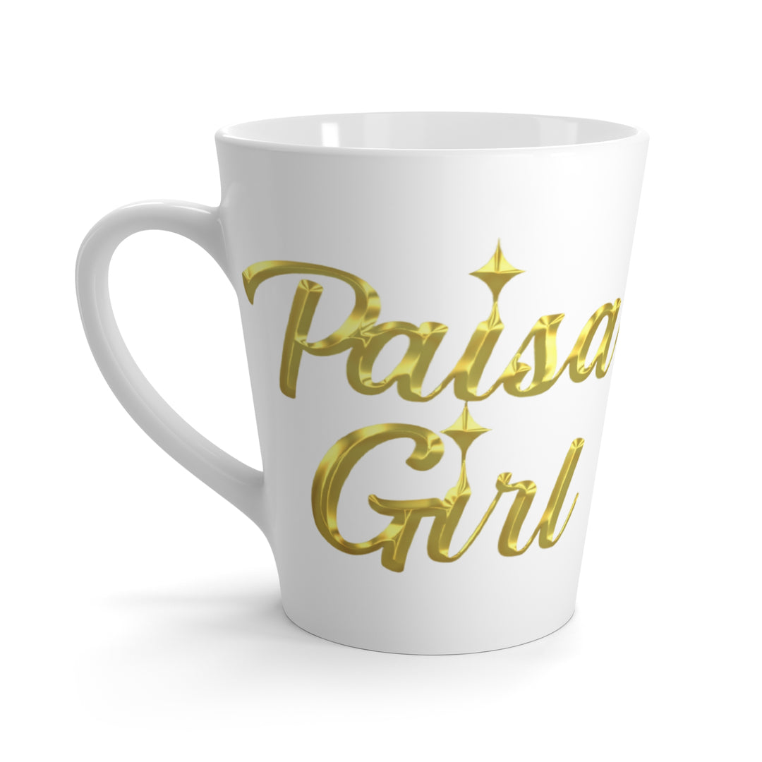 Paisa Girl Ceramic latte mug with gold lettering photorealistic listing