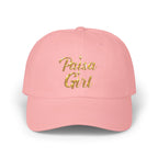 Studio portrait of model wearing Paisa Girl Cap with Colorful Embroidery styled with casual t-shirt, paisa girl hat pink