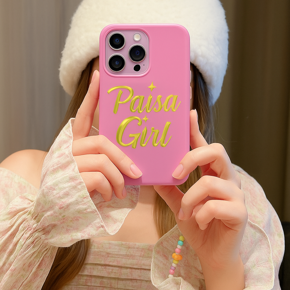 Paisa Girl 💃🏼 Pink iPhone Case | Bold Gold 💖Lettering Protective Cover