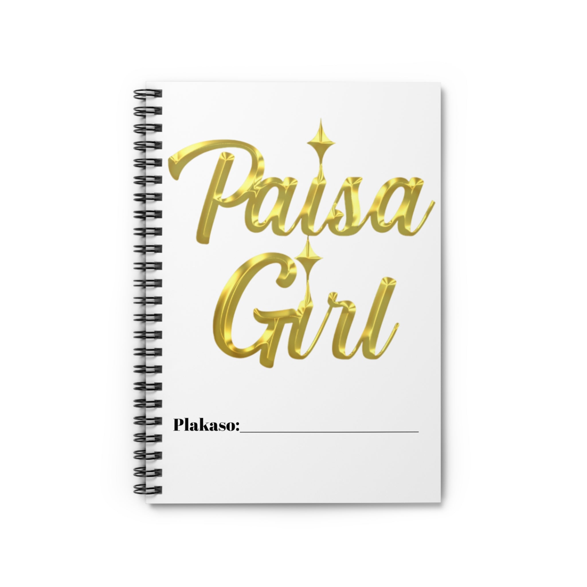 Paisa Girl spiral notebook with gold lettering design on cover