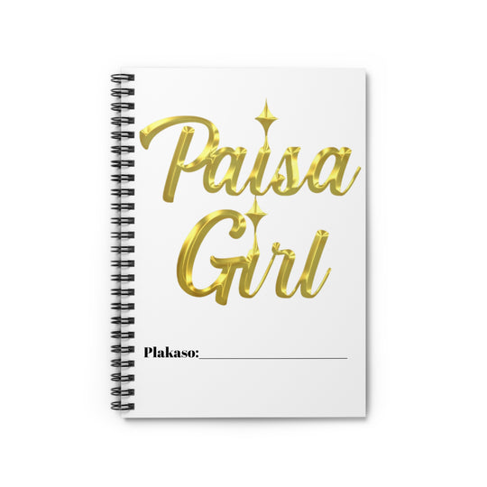 Paisa Girl spiral notebook with gold lettering design on cover
