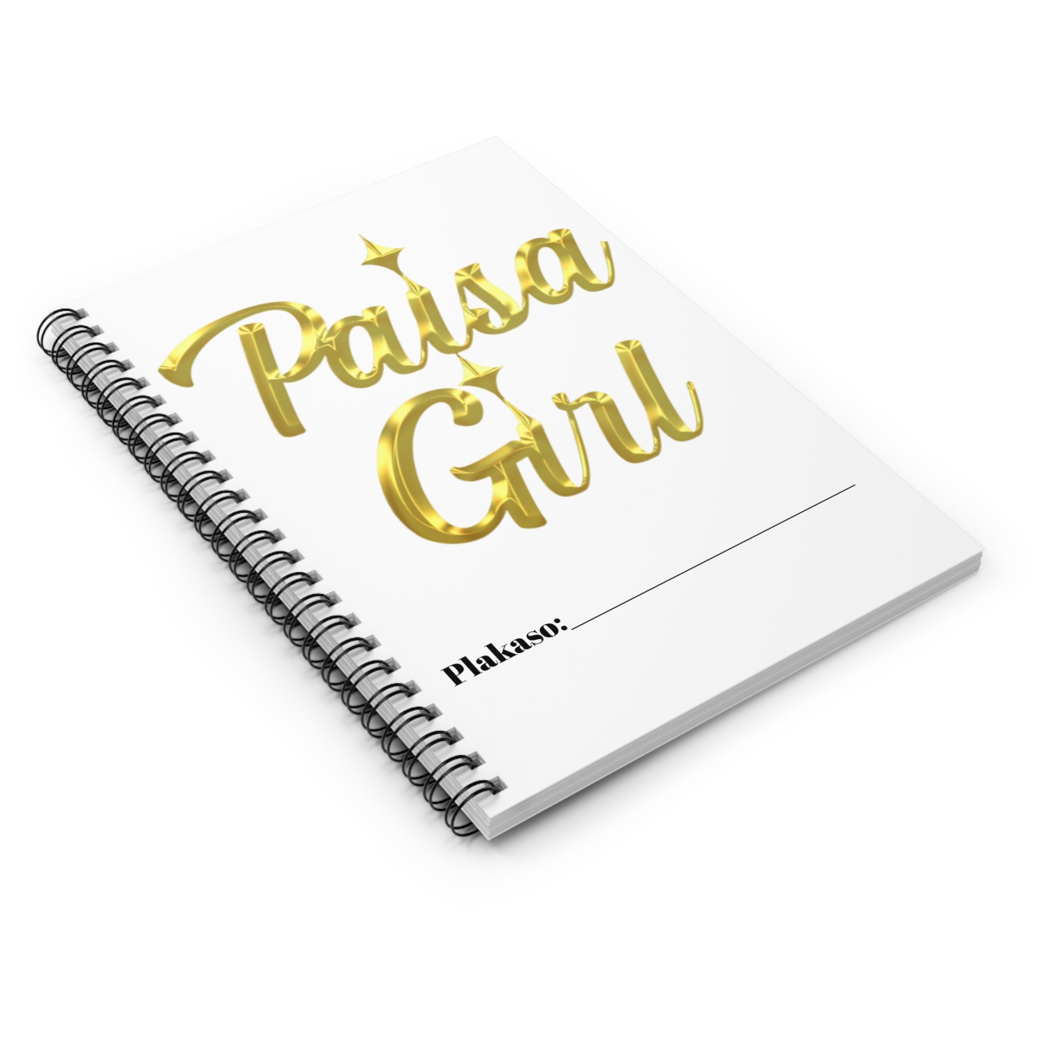 Elegant Paisa Girl spiral notebook with golden typography