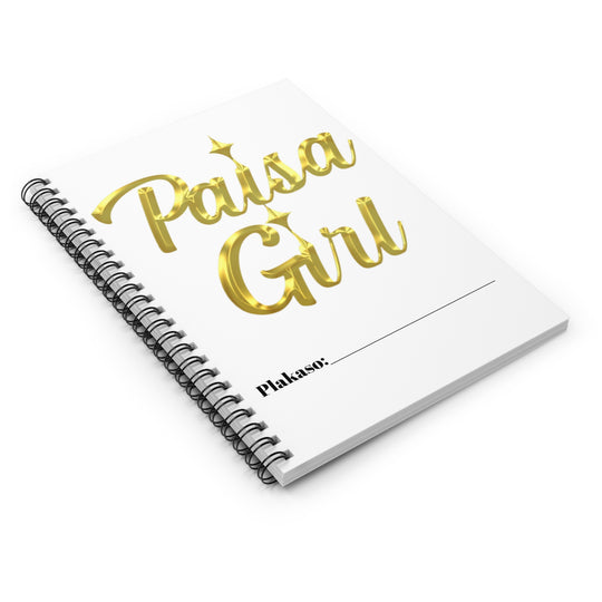 Elegant Paisa Girl spiral notebook with golden typography