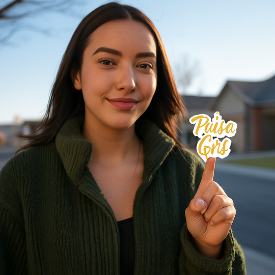 Paisa Girl sticker with gold lettering on white background