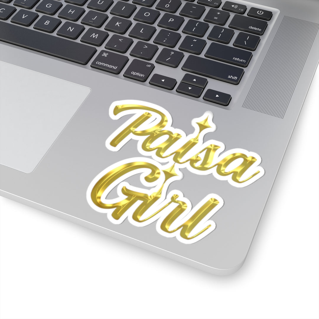 Stylish Paisa Girl sticker with gold lettering cultural pride design