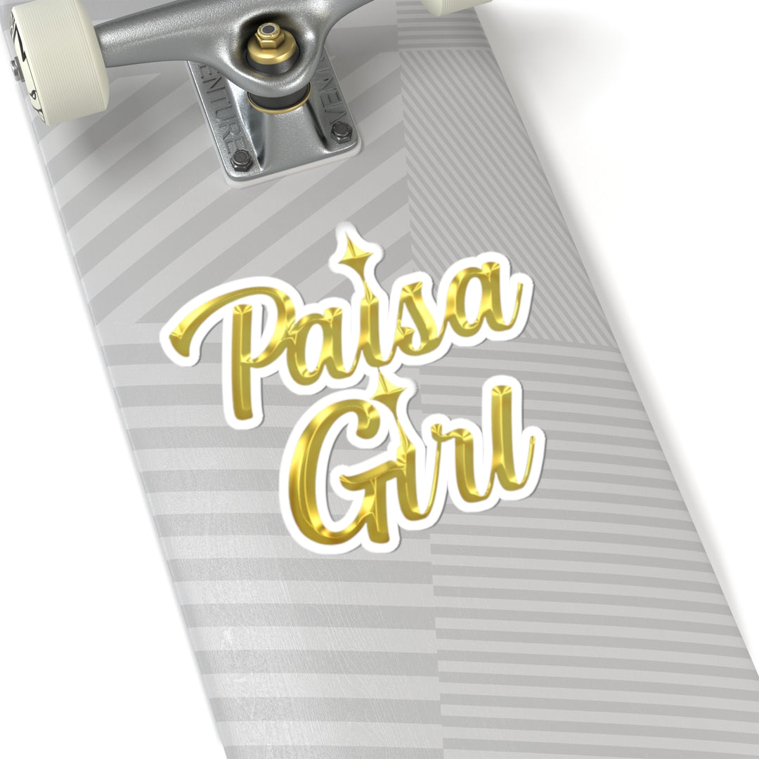 Decorative Paisa Girl sticker with gold lettering kiss-cut peel-off