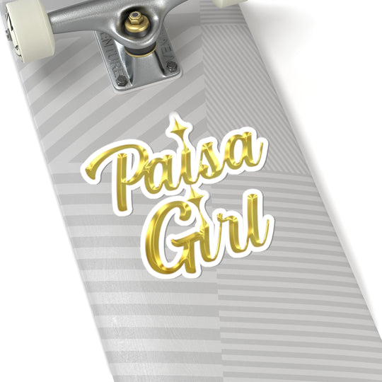 Decorative Paisa Girl sticker with gold lettering kiss-cut peel-off