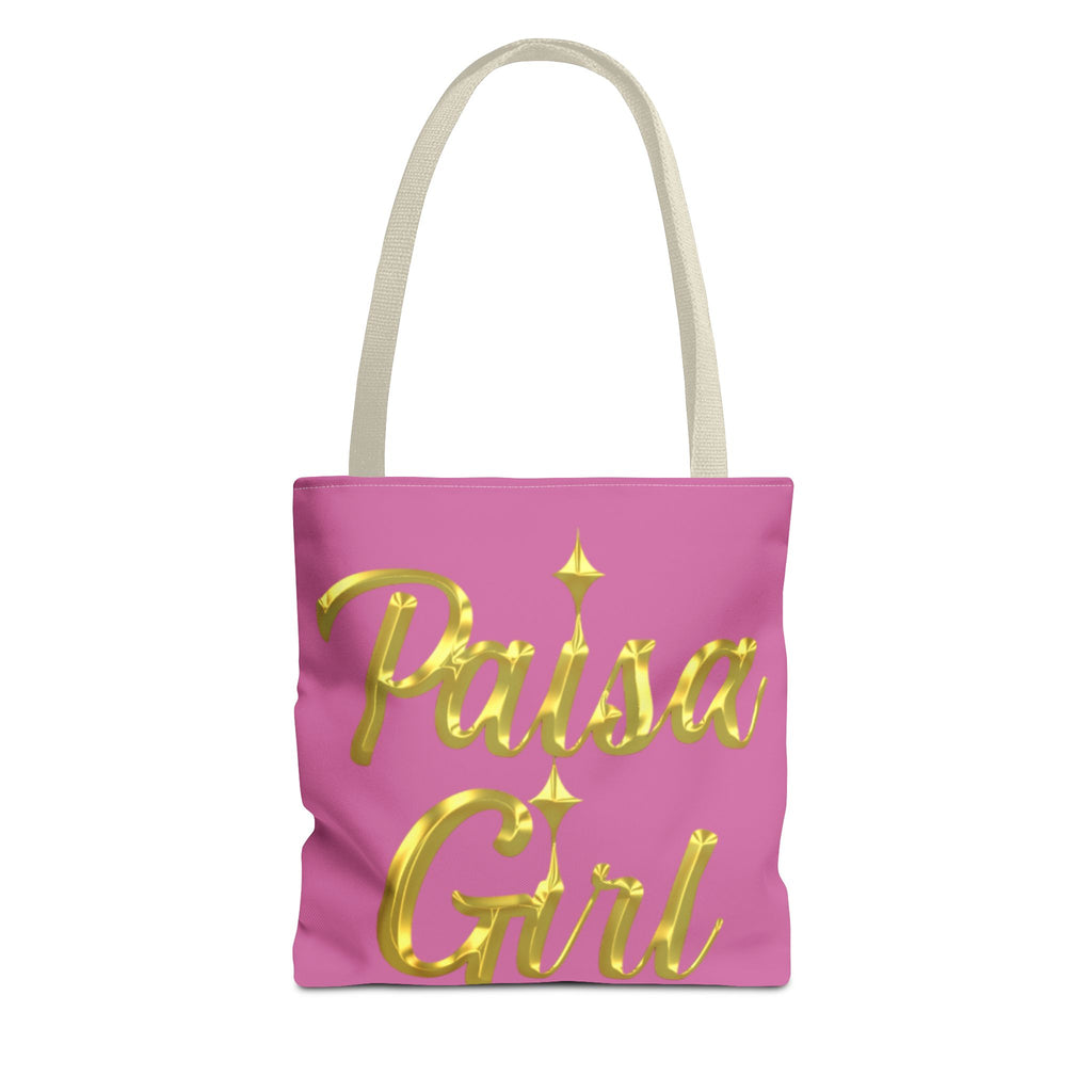 Editorial fashion photo featuring Paisa Girl Pink Tote Bag with modern abstract pink sculptures