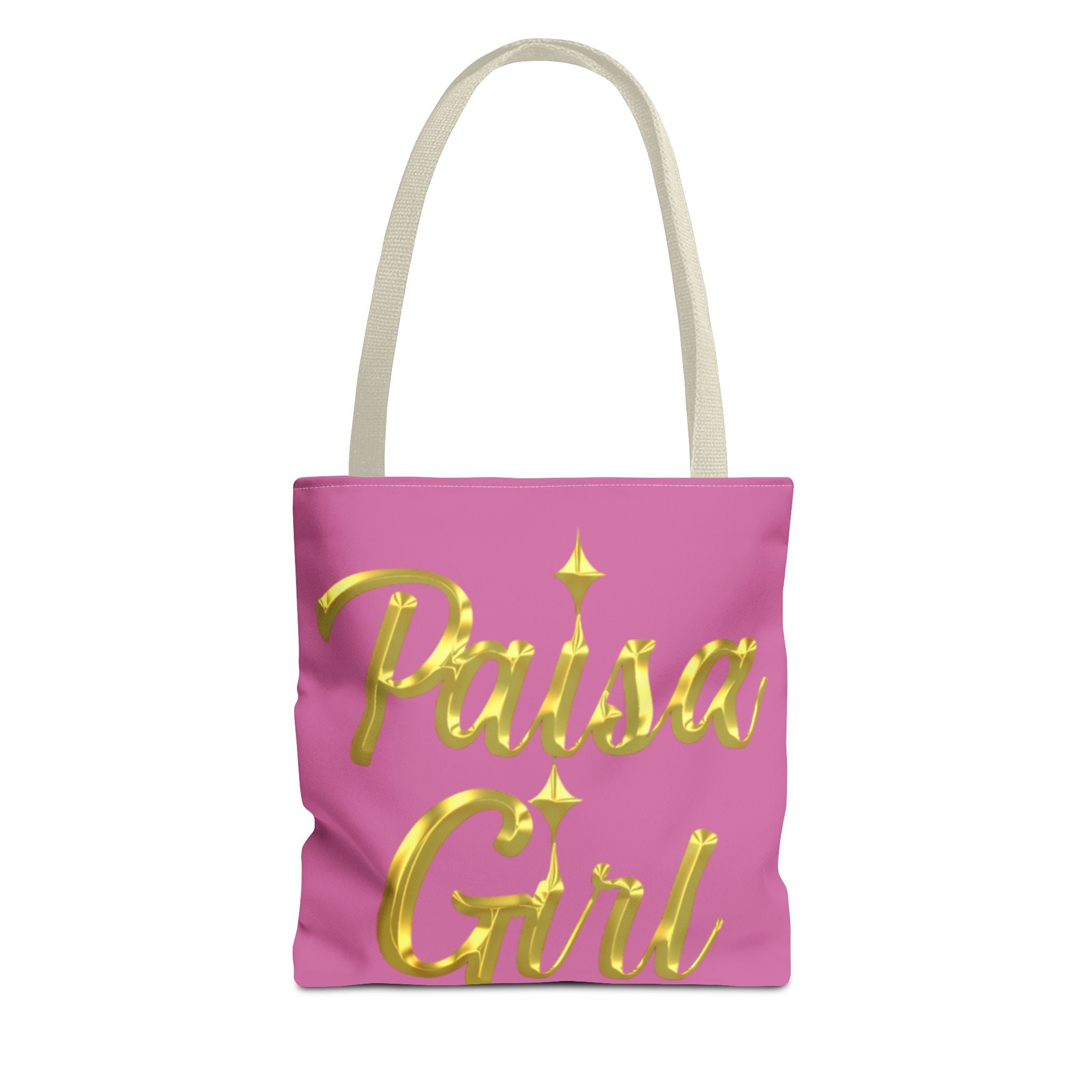 Editorial fashion photo featuring Paisa Girl Pink Tote Bag with modern abstract pink sculptures