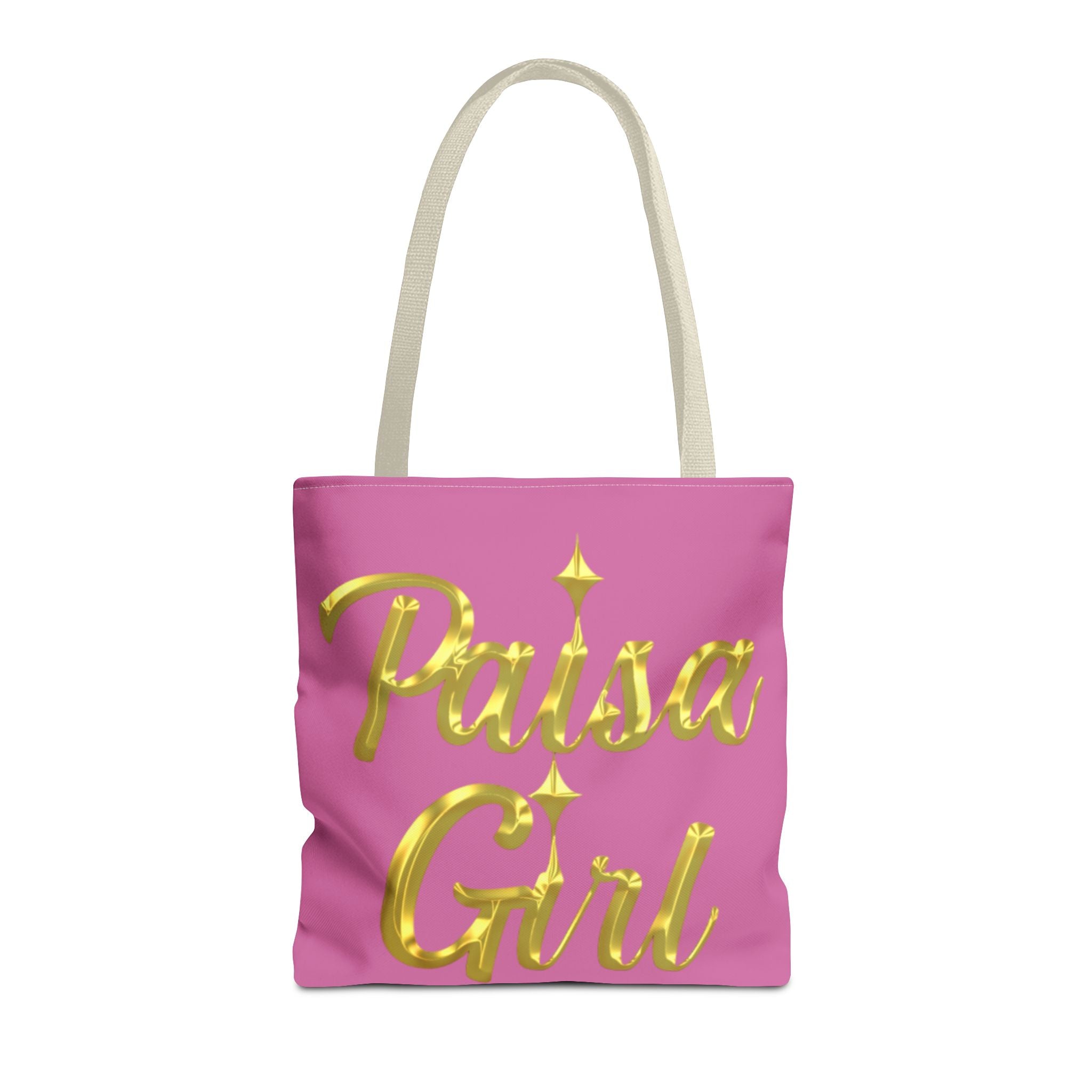 Editorial fashion photo featuring Paisa Girl Pink Tote Bag with modern abstract pink sculptures