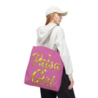 Lifestyle shot of Paisa Girl Pink Tote Bag showcased in a chic, outdoor setting